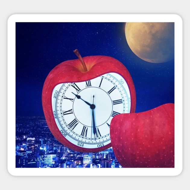 Red apple clock Sticker by ekonekodesign